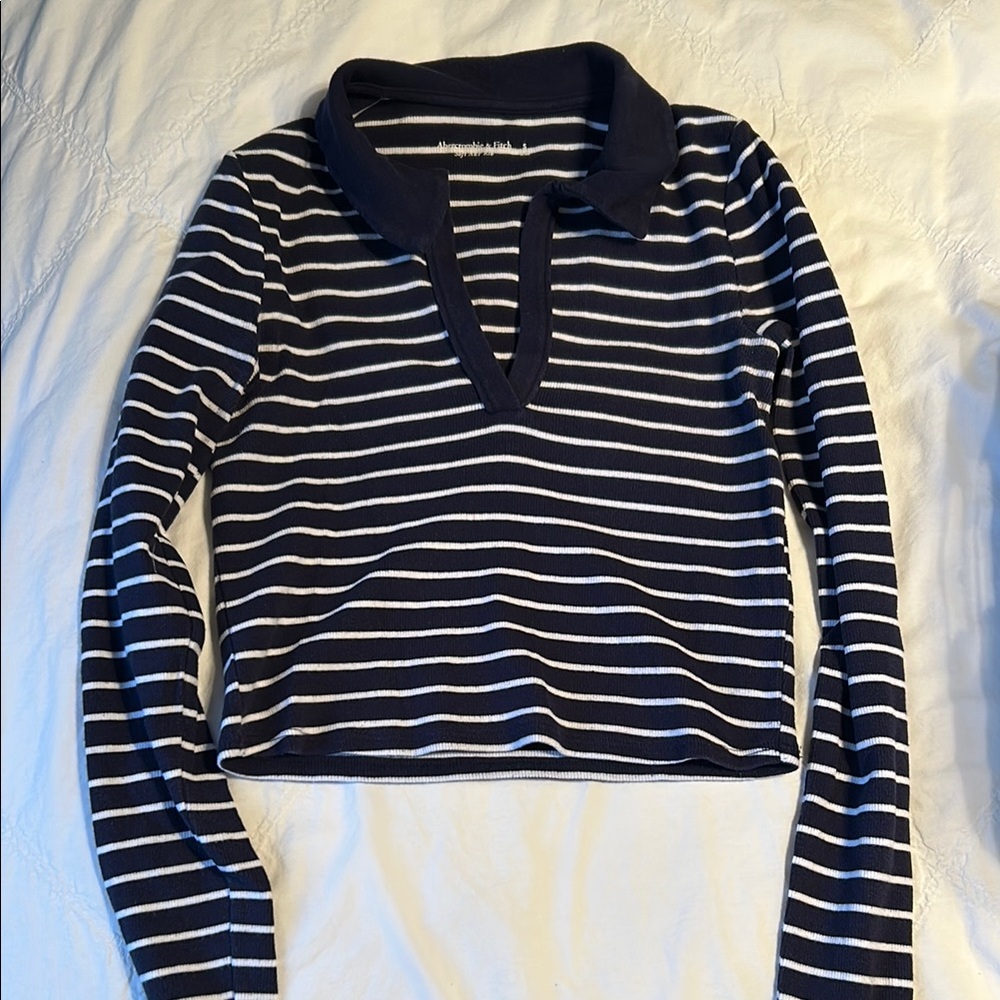 Navy and White Striped Long Sleeve Top